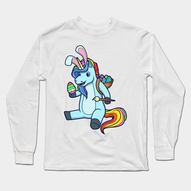 Cute unicorn painting Easter eggs - Easter unicorn Long Sleeve T-Shirt by Modern Medieval Design